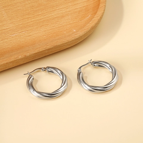 Twisted Hoop Earrings Stainless Steel Gold Plated Hypoallergenic Waterproof High Polish Geometric Fashion For Women