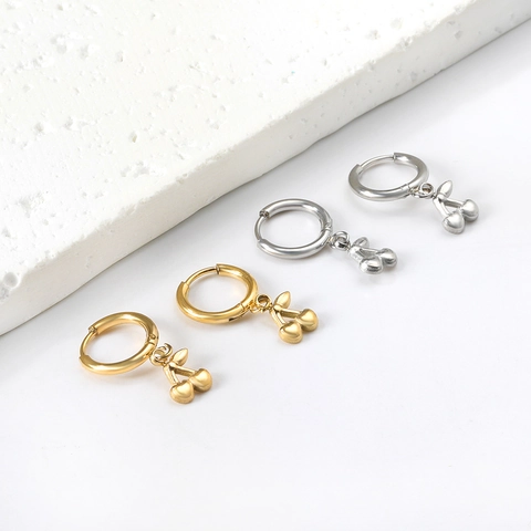 Cherry Fruit Pendant Hoop Earrings High Polished Stainless Steel Minimalist Sweet Style Jewelry For Women Girls