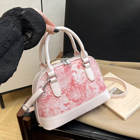 Bolso Bandolera Vintage de Cuero PU con Forma de Concha Para Mujer Bolso de Mano Retro con Empalme para Uso Diario