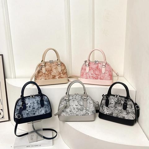 Bolso Bandolera Vintage de Cuero PU con Forma de Concha Para Mujer Bolso de Mano Retro con Empalme para Uso Diario