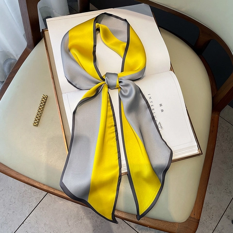 Bufanda Estrecha de Satén Color-Block para Mujer Cinta Twilly de Rayas Vintage para Decoración de Bolso Cuello Cabello