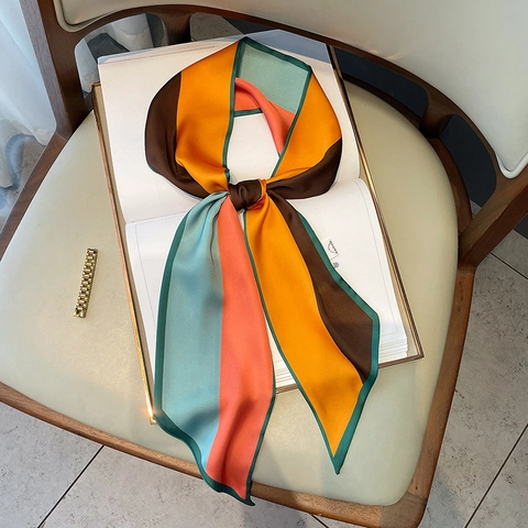 Bufanda Estrecha de Satén Color-Block para Mujer Cinta Twilly de Rayas Vintage para Decoración de Bolso Cuello Cabello
