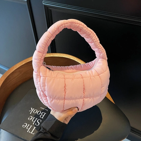 Mode Damen Gesteppte Puffer Tasche Gepolsterte Schultertasche Einfarbige Unterarmtasche Reißverschluss Lässige Handtasche Für Den Täglichen Weg