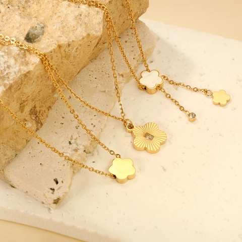 Collana Con Pendente A Fiore Acciaio Inossidabile Placcato Oro Conchiglia Zircone Nappa Gioielli Di Moda Per Donne Ragazze