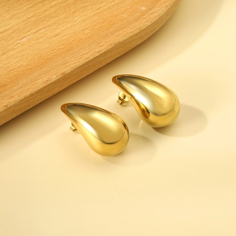 Waterdrop Teardrop Stud Earrings Stainless Steel Gold Plated Polished Minimalist Hypoallergenic Trendy Jewelry For Women
