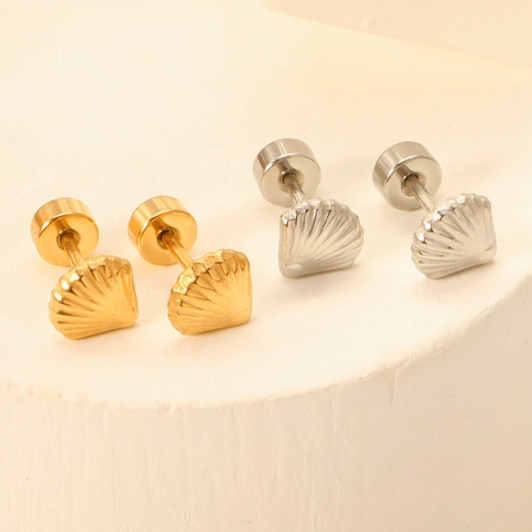 Pendientes de Botón de Acero Inoxidable con Concha Chapados en Oro Plata Cierre de Rosca Hipoalergénicos Joyería para Mujer
