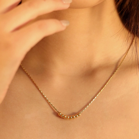 Collier Pendentif Perle Géométrique Minimaliste En Acier Inoxydable Plqué Or Petite Boule Cube Ras Du Cou Pour Femmes