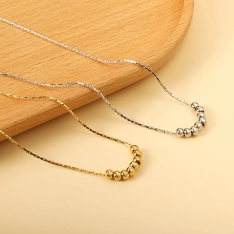 Collier Pendentif Perle Géométrique Minimaliste En Acier Inoxydable Plqué Or Petite Boule Cube Ras Du Cou Pour Femmes