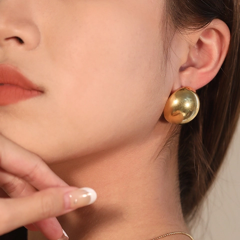 Orecchini A Lobo A Mezza Sfera In Acciaio Inossidabile Lucidato A Specchio Gioielli Geometrici Minimalisti Da Donna