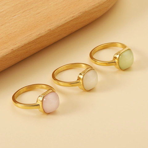 Anello in Acciaio Inossidabile Vintage con Pietra Naturale Quadrata per Donna Placcato Oro Retro Geometrico Gioielli Eleganti Regalo