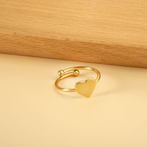Goldbeschichteter Edelstahl Herz Offener Ring Für Frauen Verstellbarer Minimalistischer Modeschmuck