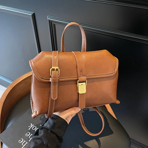 Borsa a Mano Donna in Pelle PU Retrò Borsa a Tracolla Quadrata Cuciture a Contrasto Borsa da Pendolare per Donna