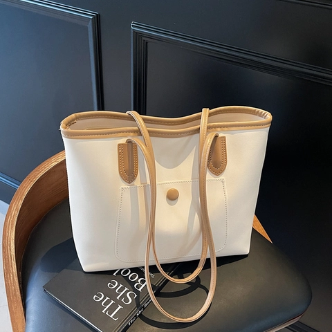 Borsa Tote Da Donna Grande Capacità Pelle PU Con Tasca Frontale Retro Pendolare Borsa A Spalla Stile Elegante