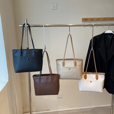 Borsa Tote Da Donna Grande Capacità Pelle PU Con Tasca Frontale Retro Pendolare Borsa A Spalla Stile Elegante