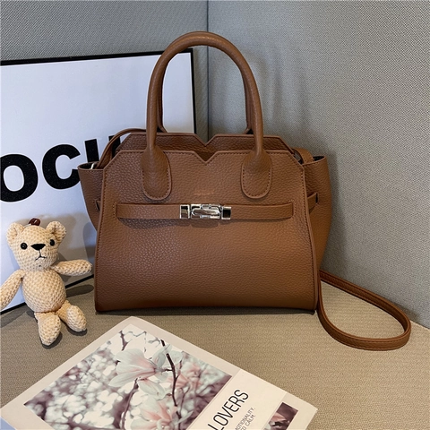 Women Handbag Lychee Texture PU Leather Top Handle Crossbody Bag With Detachable Shoulder Strap Retro Elegant Commuter