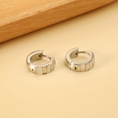Edelstahl Huggie Hoop Ohrringe Mit Muscheleinlage 18K Vergoldet Geometrischer Minimalistischer Schmuck Für Damen