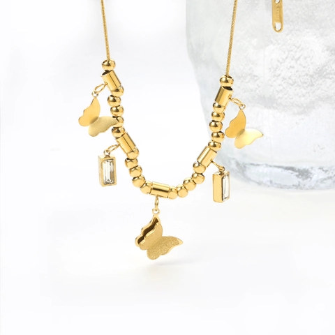Collier Pendentif Papillon Acier Inoxydable Plaqué Or Avec Zircon Bijoux Délicats Pour Femmes Style Élégant Poli