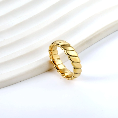 Anelli Geometrici In Acciaio Inossidabile Placcati Oro Texture Croissant Squamata Gioielli Vintage Moda Impermeabile