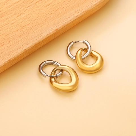 Two Tone Gold Plated Stainless Steel Geometric Round Hoop Drop Earrings For Women Fashion Jewelry Hypoallergenic