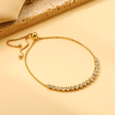 Bracciale Tennis Regolabile Da Donna Acciaio Inossidabile Placcato Oro Zirconia Cubica Singola Fila Gioielli Eleganti