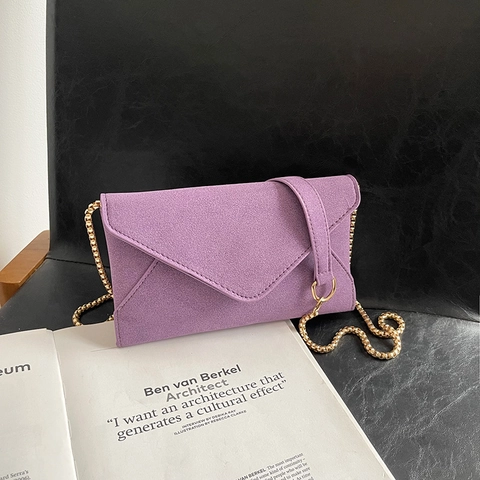 Bolso Bandolera Mujer Cuero PU Mate Textura Ante Sobre Bolso Hombro Cadena Metal Dorada Estilo Retro Simple