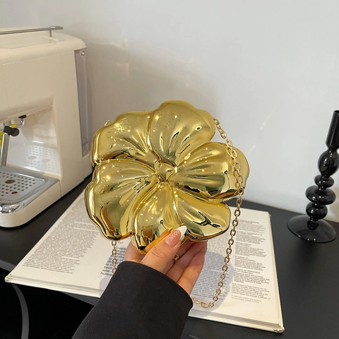 Mini Blumen Umhängetasche Metallisch Spiegel Acryl Abendtasche Mit Kette Für Damen Nischendesign