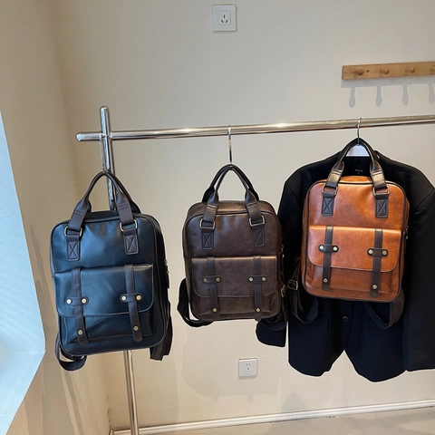 Sac à Dos en Cuir PU Style Britannique Vintage Grande Capacité Cartable Pour Femmes Hommes Convient Pour Ordinateur 15 Pouces