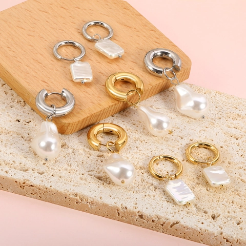 Edelstahl Creolen Mit Künstliche Barockperlen Anhängern Minimalistischer Süßer Koreanischer Stil Für Damen Hypoallergener Schmuck