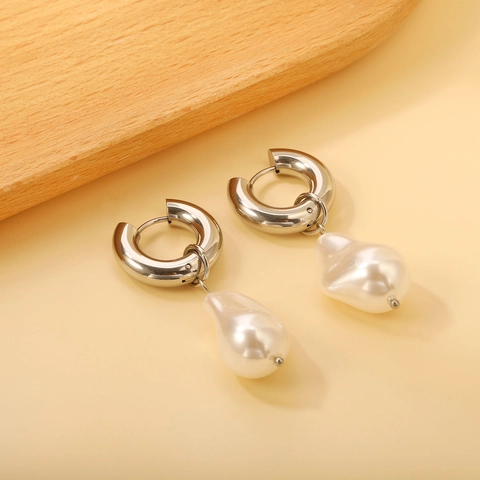 Edelstahl Creolen Mit Künstliche Barockperlen Anhängern Minimalistischer Süßer Koreanischer Stil Für Damen Hypoallergener Schmuck