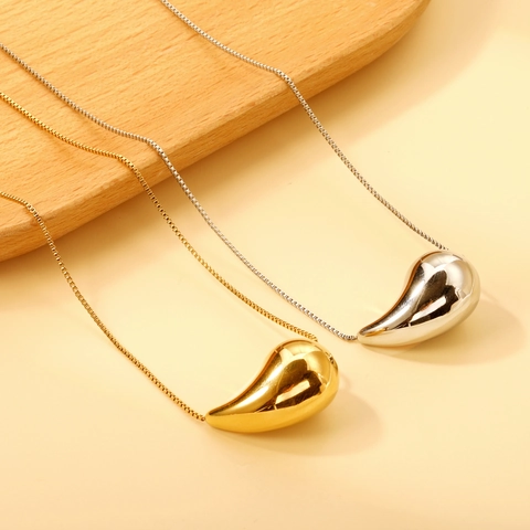 Teardrop Pendant Necklace Polished Stainless Steel Minimalist Water Drop Bean Shape Jewelry For Women