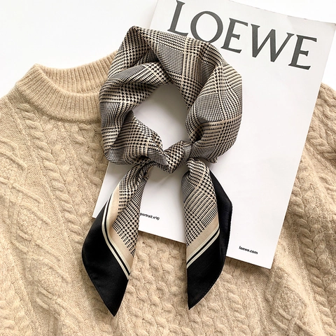 Sciarpa Quadrata In Raso Di Gelso Pied De Poule Polka Dot Paisley Elegante Foulard Da Collo Per Donne Professionali