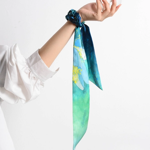Women Skinny Satin Scarf Elegant Silk-Like Twilly Tie For Bag Handle Neck Wrist Fashion Printed Long Ribbon Headband