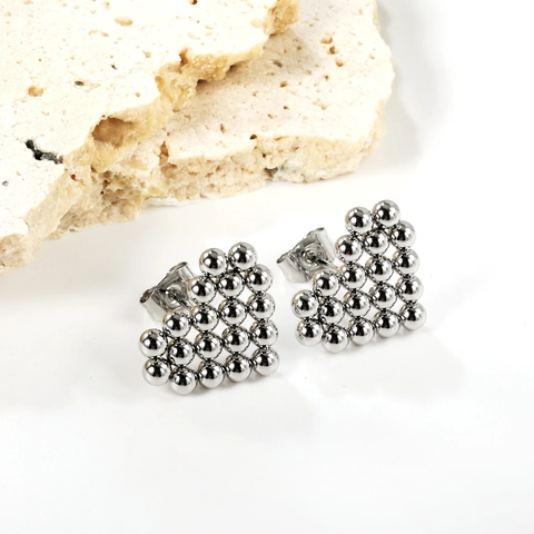 Stud Earrings Stainless Steel Geometric Heart Triangle Square Round Bead Stacked Textured Niche Chic Women Fashion