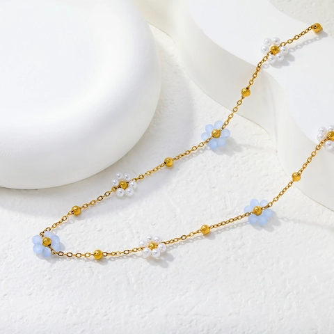 Roestvrijstalen Bloemen Kralenketting Voor Dames Kleurrijke Florale Sleutelbeenhanger Sieraden Elegante Stijl