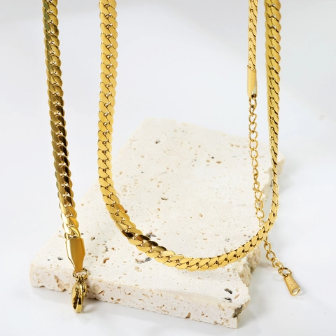 Collana A Catena A Maglia Cubana Placcata Oro 18K Acciaio Inossidabile Maglie Piatte Intrecciate Gioielli Hip Hop Minimalisti