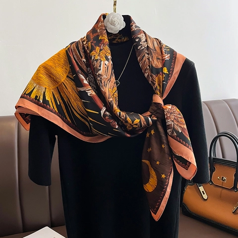 Satin-Like Square Scarf Leopard Tropical Floral Print Polyester Fashion Wrap Headscarf Artistic For Women