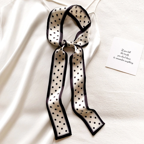 Sciarpa Sottile A Pois Raso Sintetica Donna Cravatta Lunga Stile Coreano Fascia Per Capelli Decoro Borsa Moda