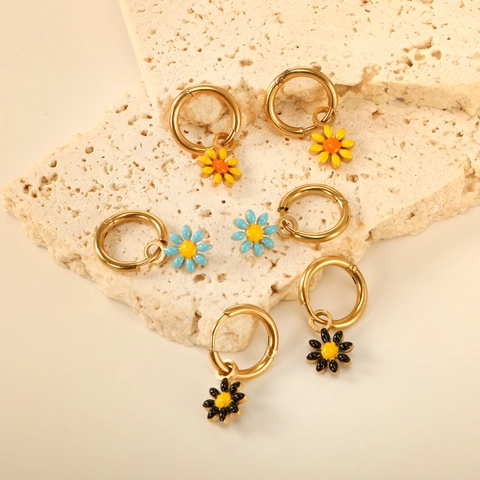 Gänseblümchen Huggie Hoop Ohrringe Edelstahl Emaille Bunte Blumenanhänger Mode Minimalistisch Floral Schmuck Für Damen Mädchen