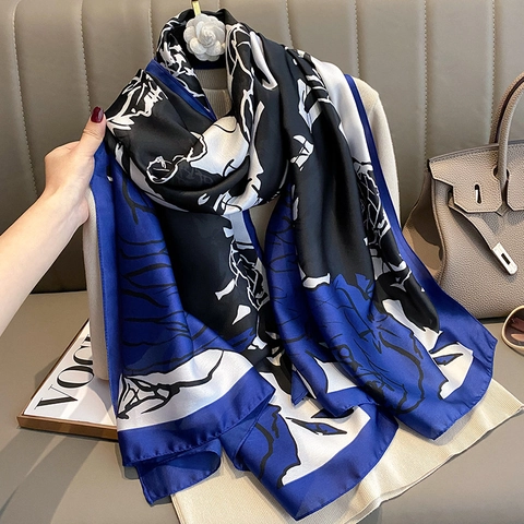 Sciarpa In Finta Raso Con Stampa Floreale Vintage Scialle Da Spiaggia Solare Elegante Per Donna