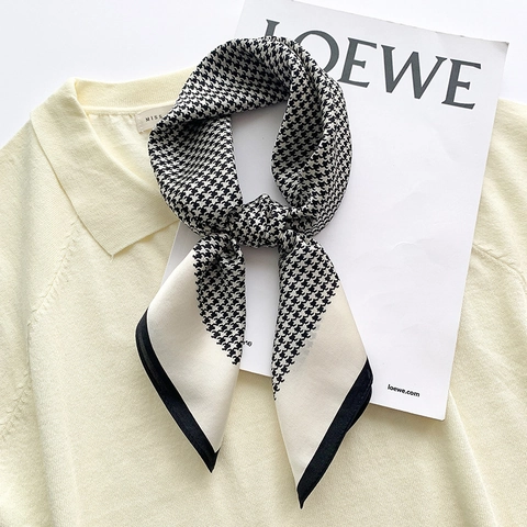 Women's Mulberry Silk Square Scarf Elegant Houndstooth Neck Scarf Professional Office Scarf Chic Hair Band Luxury Gift