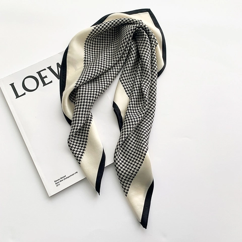 Women's Mulberry Silk Square Scarf Elegant Houndstooth Neck Scarf Professional Office Scarf Chic Hair Band Luxury Gift
