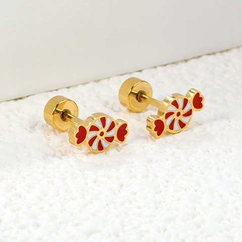 Edelstahl Vergoldete Süßigkeiten Ohrstecker Rot Weiß Emaille Spiralmuster Halloween Weihnachten Schmuck Für Damen