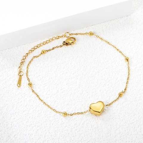 Herz Fußkettchen Edelstahl Perlen Fußkette Vergoldet Minimalistischer Strand Schmuck Für Frauen Wasserdicht Anti Allergie