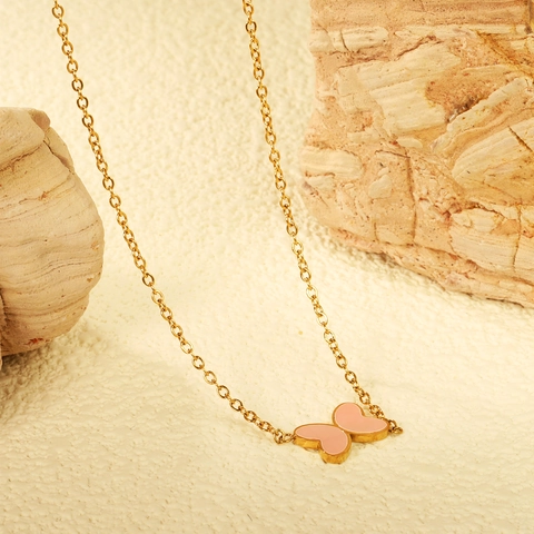 Vlinder Hanger Ketting Roestvrij Staal Verguld Emaille Schelp Zirkoon Mode Sieraden Cadeau Voor Vrouwen