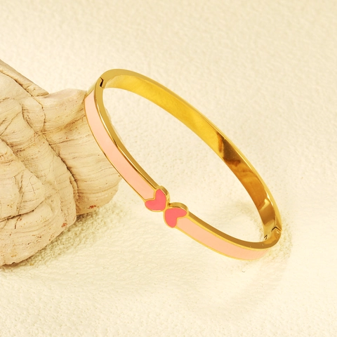 Bracciale Rigido In Acciaio Inossidabile Placcato Oro Smalto Farfalla Cuore Impermeabile Gioielli Per Donne Ragazze Elegante