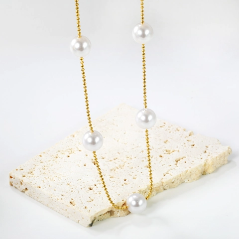 Artificial Pearl Necklace Gold Plated Stainless Steel Ball Chain Elegant Minimalist Simple Fashion Jewelry For Women Gift