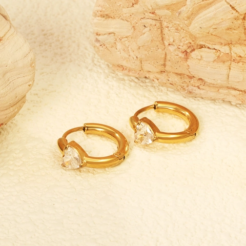 Stainless Steel Hoop Earrings Gold Plated Geometric Zirconia Heart Star Square Round Dainty Luxury Fashion Jewelry Women