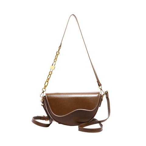 Borsa A Sella In Pelle PU Vintage Da Donna Borsa A Tracolla Alla Moda Con Catena Dorata E Design Con Patta A Onde