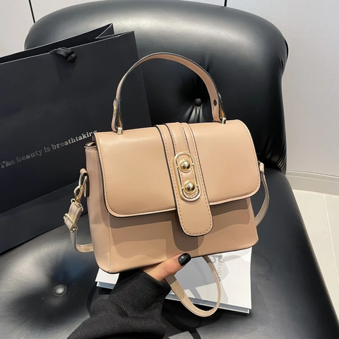 Womens PU Leather Crossbody Bag Small Square Handbag With Gold Metal Buckle Flap Adjustable Shoulder Strap Elegant Trendy