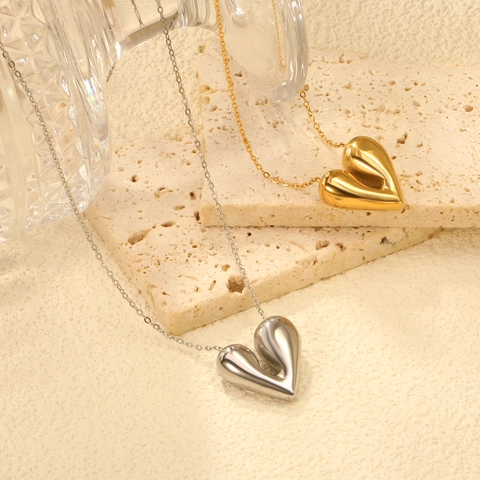 Herz Anhänger Halskette Edelstahl 18K Vergoldet Asymmetrisches Puffy Heart Minimalistischer Schmuck Für Damen